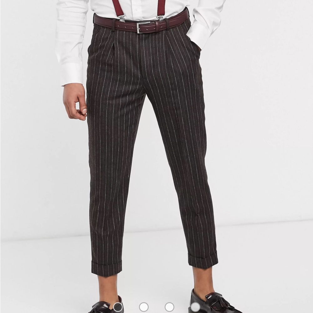 Shelby & Sons Wool Brown Pinstripe Trousers 30 S